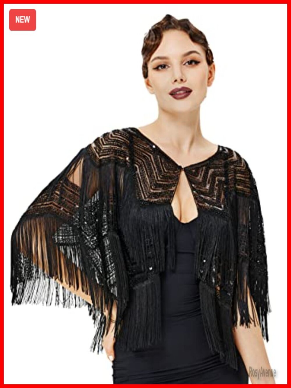 Sequin Shawl Wrap Gatsby Evening Cape Cover Up with Fringes